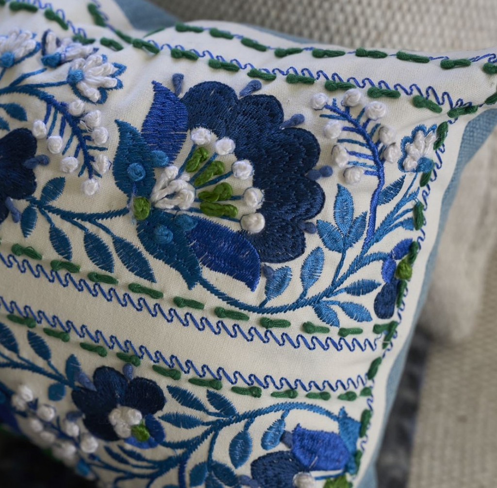 Enamel Flower Indigo Cushion